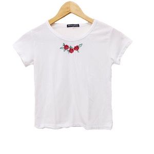 Brandy Melville white rose embroidery top